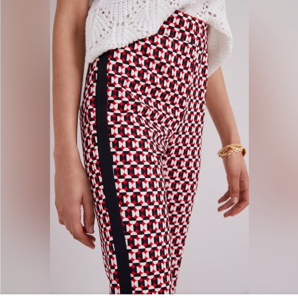 Anthropologie Maeve The Margot Kick Flare Pants Red Geometric Pull On Sz XS - Picture 3 of 15